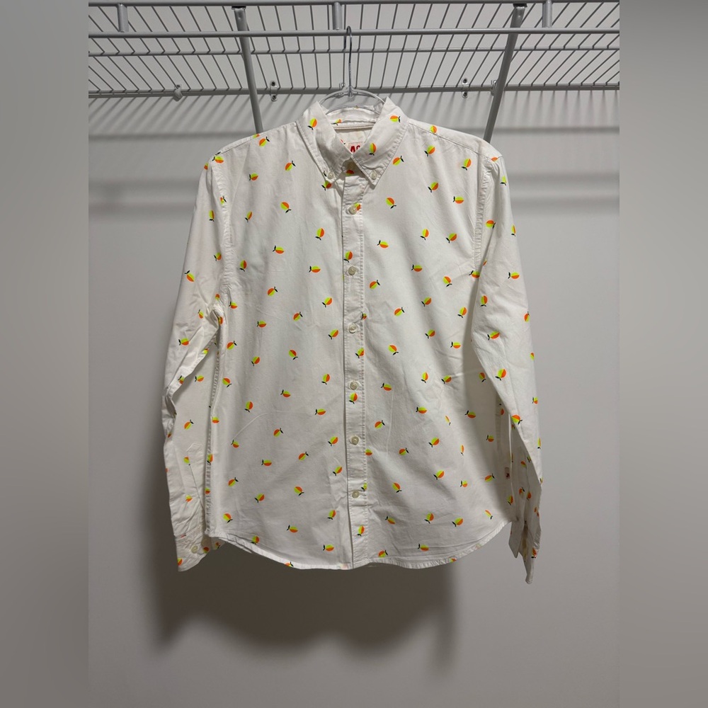 Kids White Button Down Shirt with Colorful Print Size 16